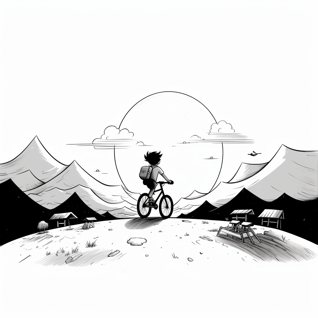 A boy riding his bicycle downhill