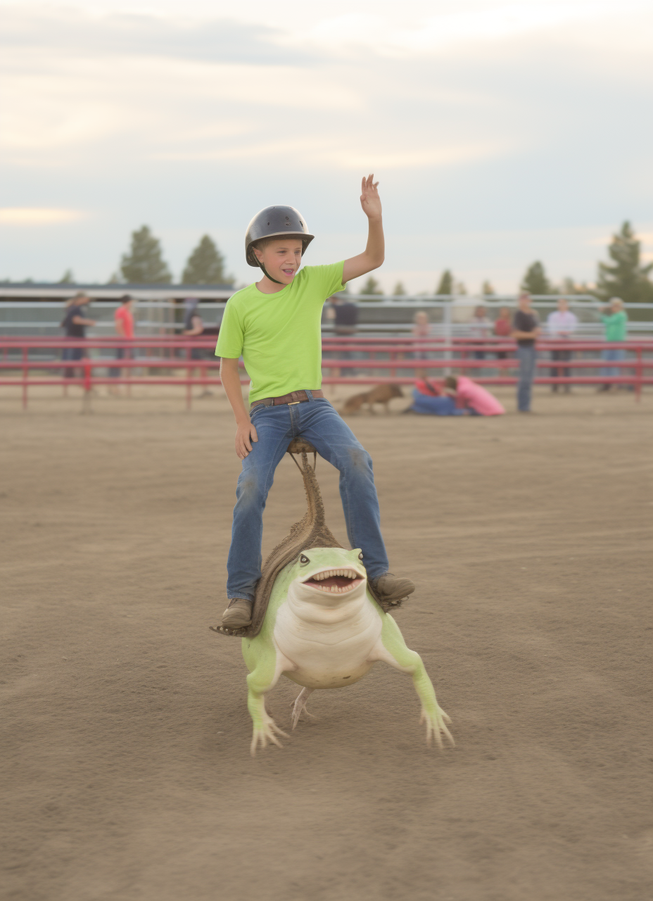 Boy on frog in rodeo