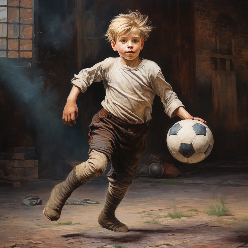 Young boy kicking a football