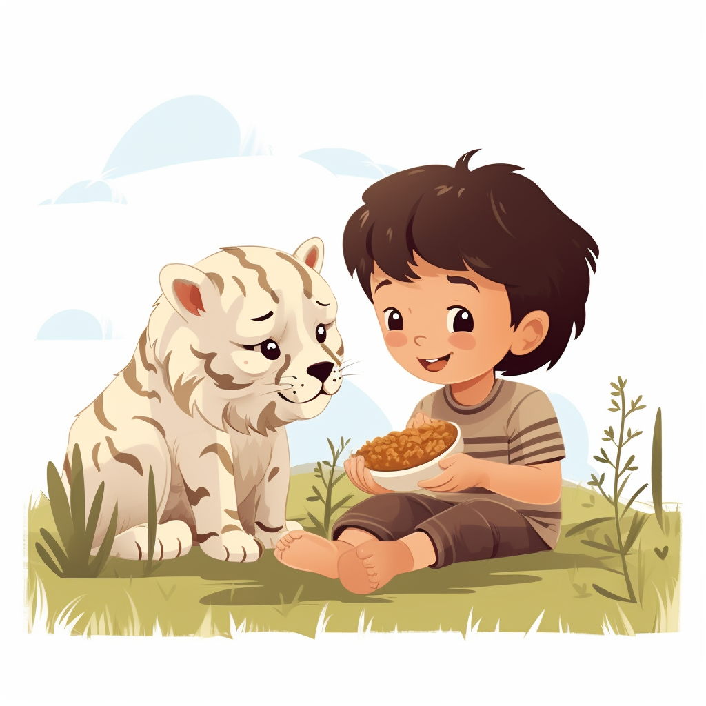 Boy tiger eating sheep on farm