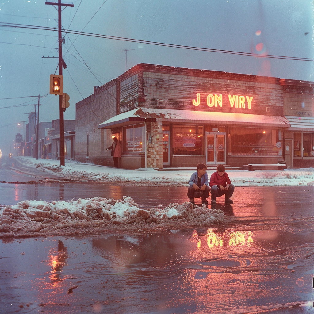 Three boys on rainy day