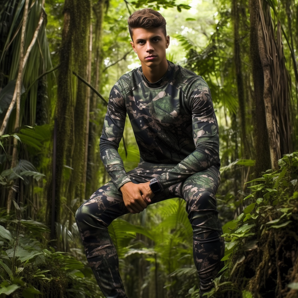 Beautiful Brazilian supermodel in camouflage pants