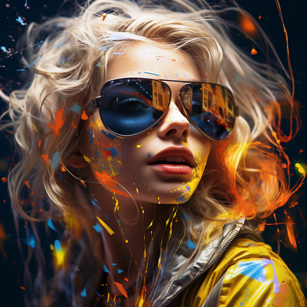 Girl in Aviator Glasses surrounded by Paint Splashes