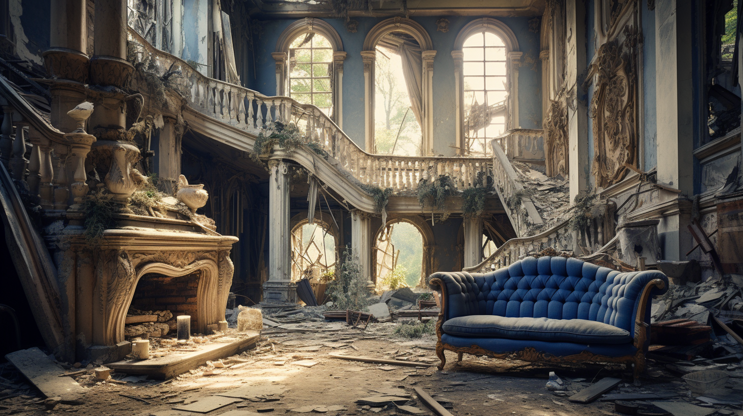 Desolate broken mansion interior image