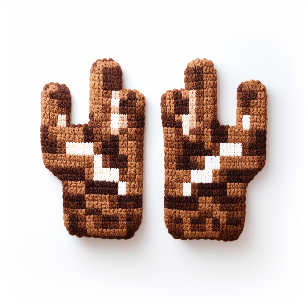 Brown woolly mittens on white background