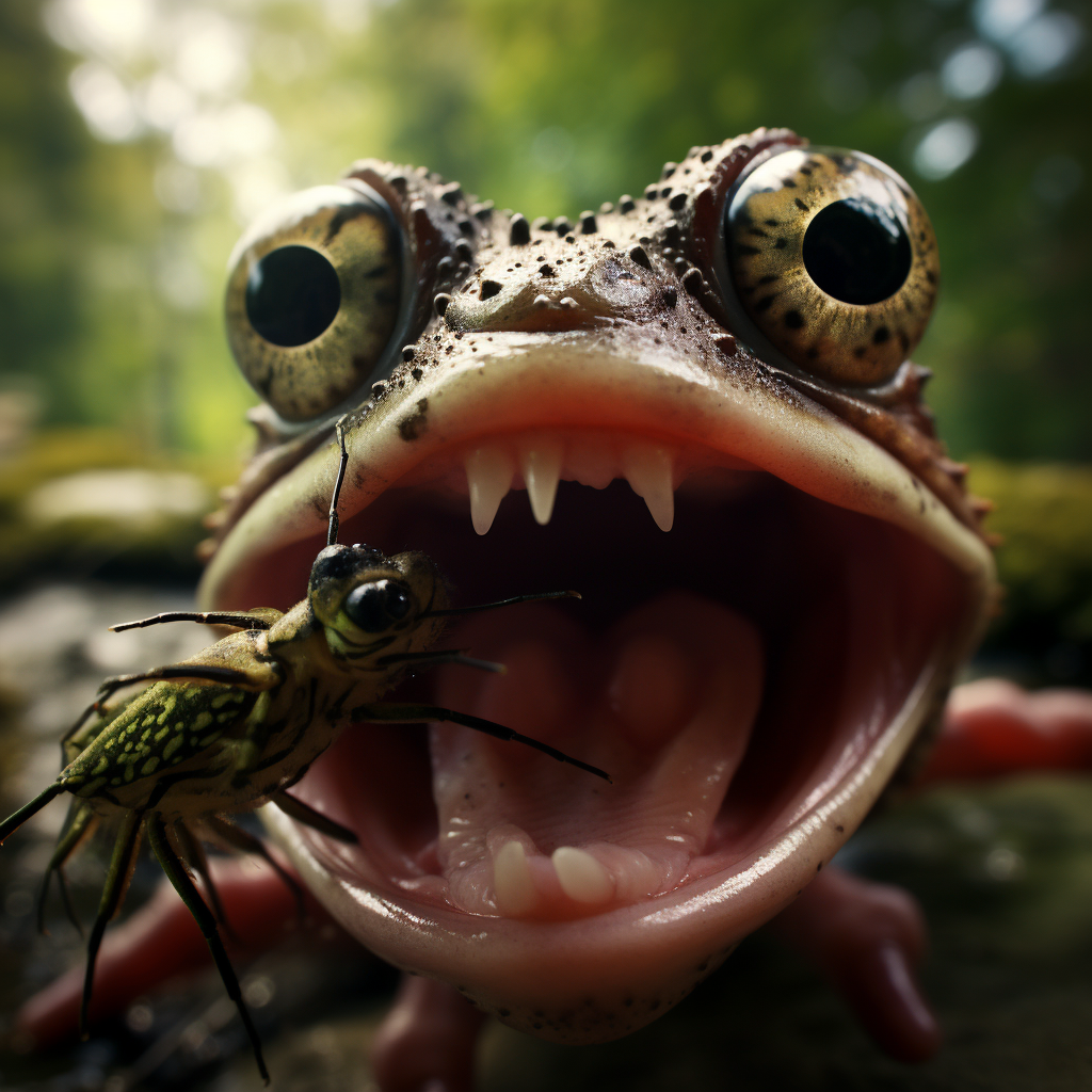 bug being eaten by frog