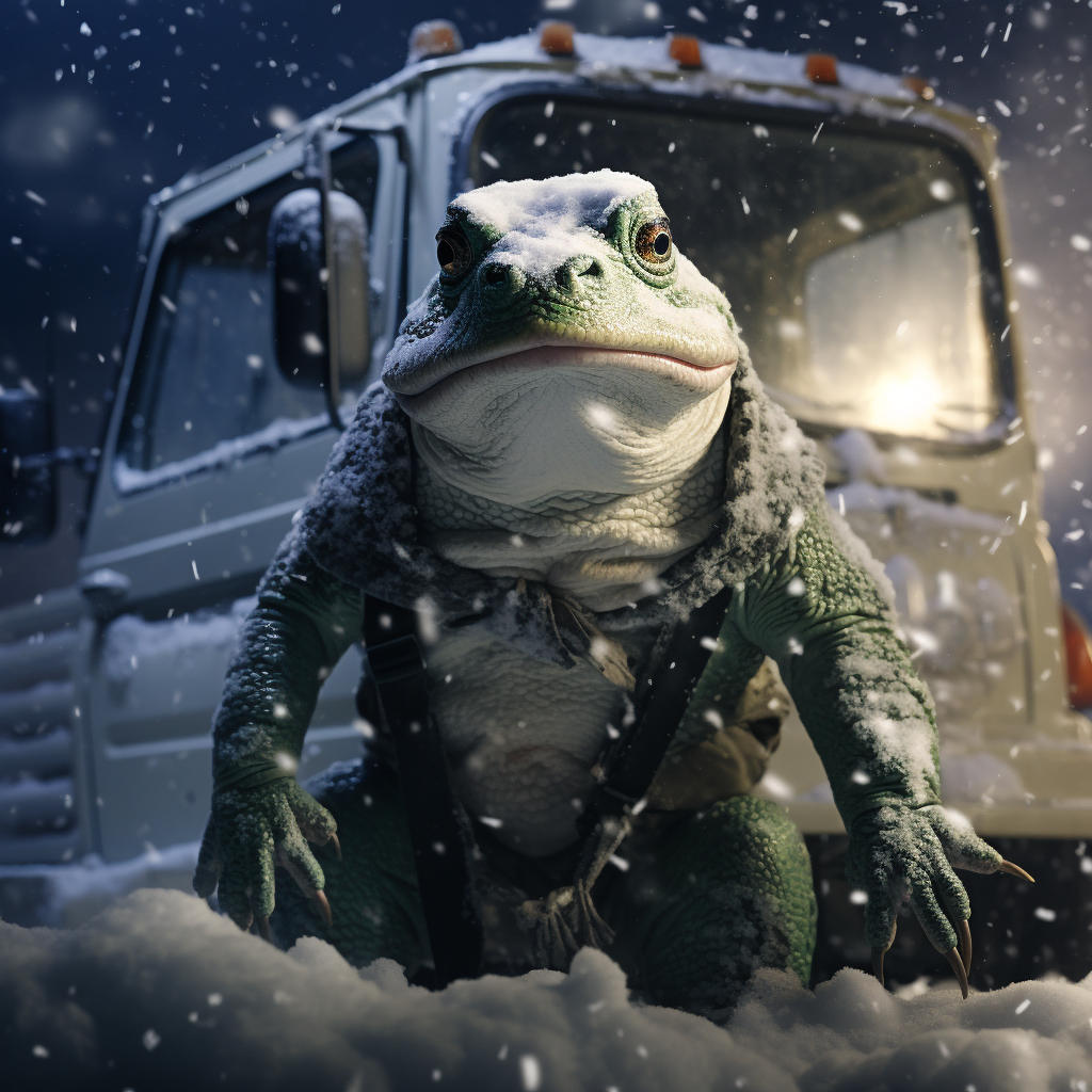 Bullfrog truck driver in snowstorm NFT image