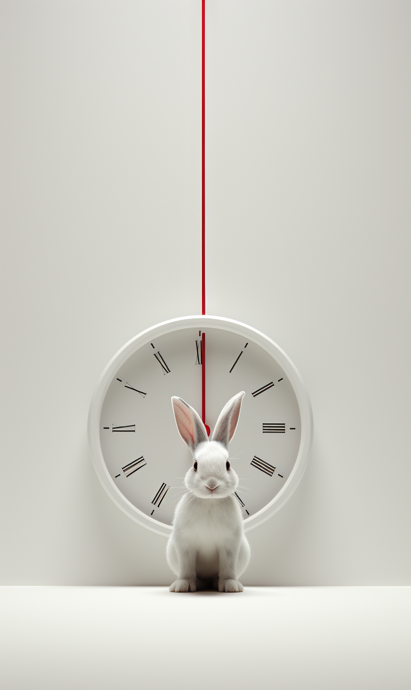 Cute bunny in a minimalistic time setting