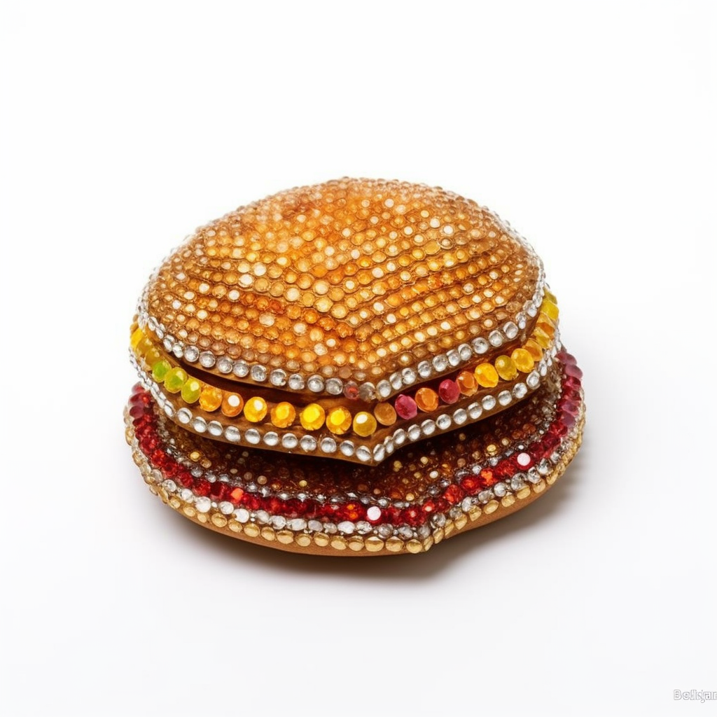 Beaded Rhinestone Burger Brooch