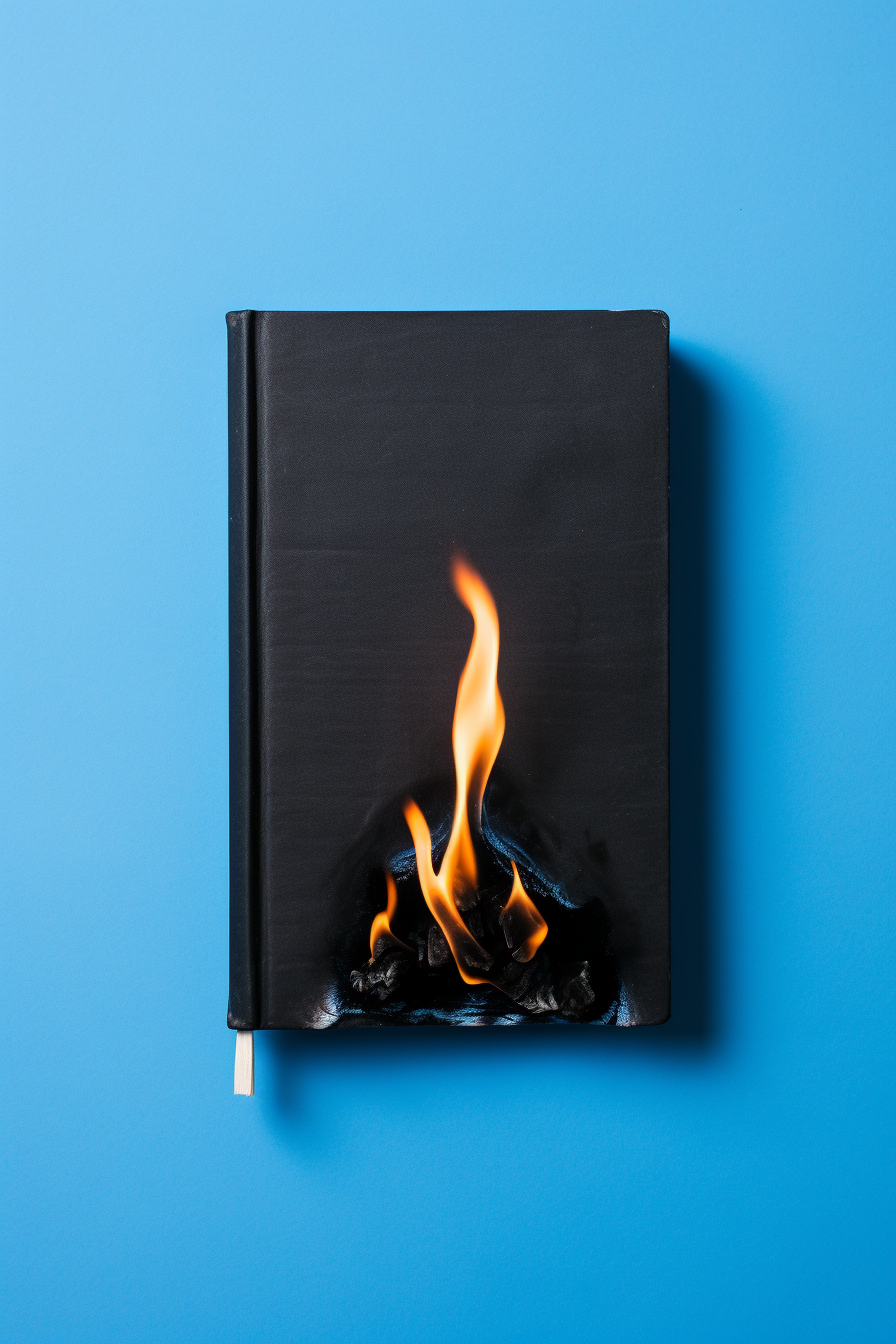 Burning match on plain blue background