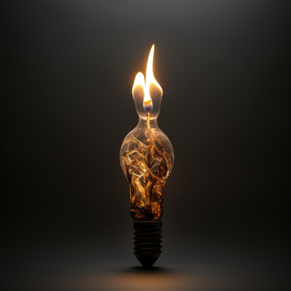 burnt candle and light bulb shining bright