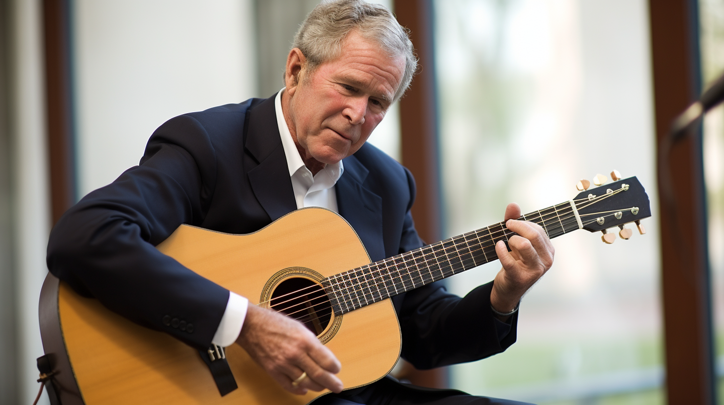 George W Bush learning guitar