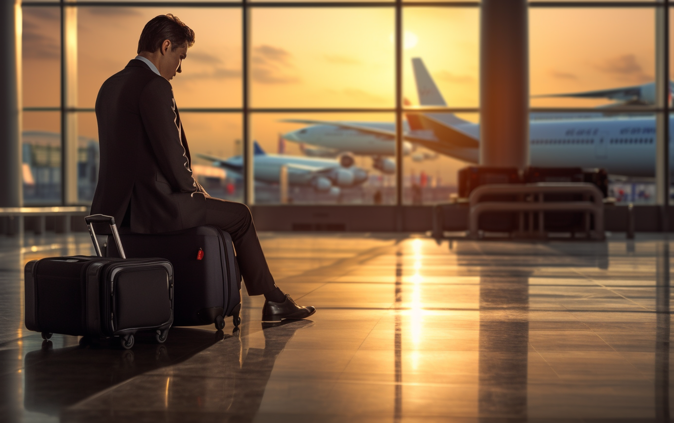 Businessman dragging luggage at airport