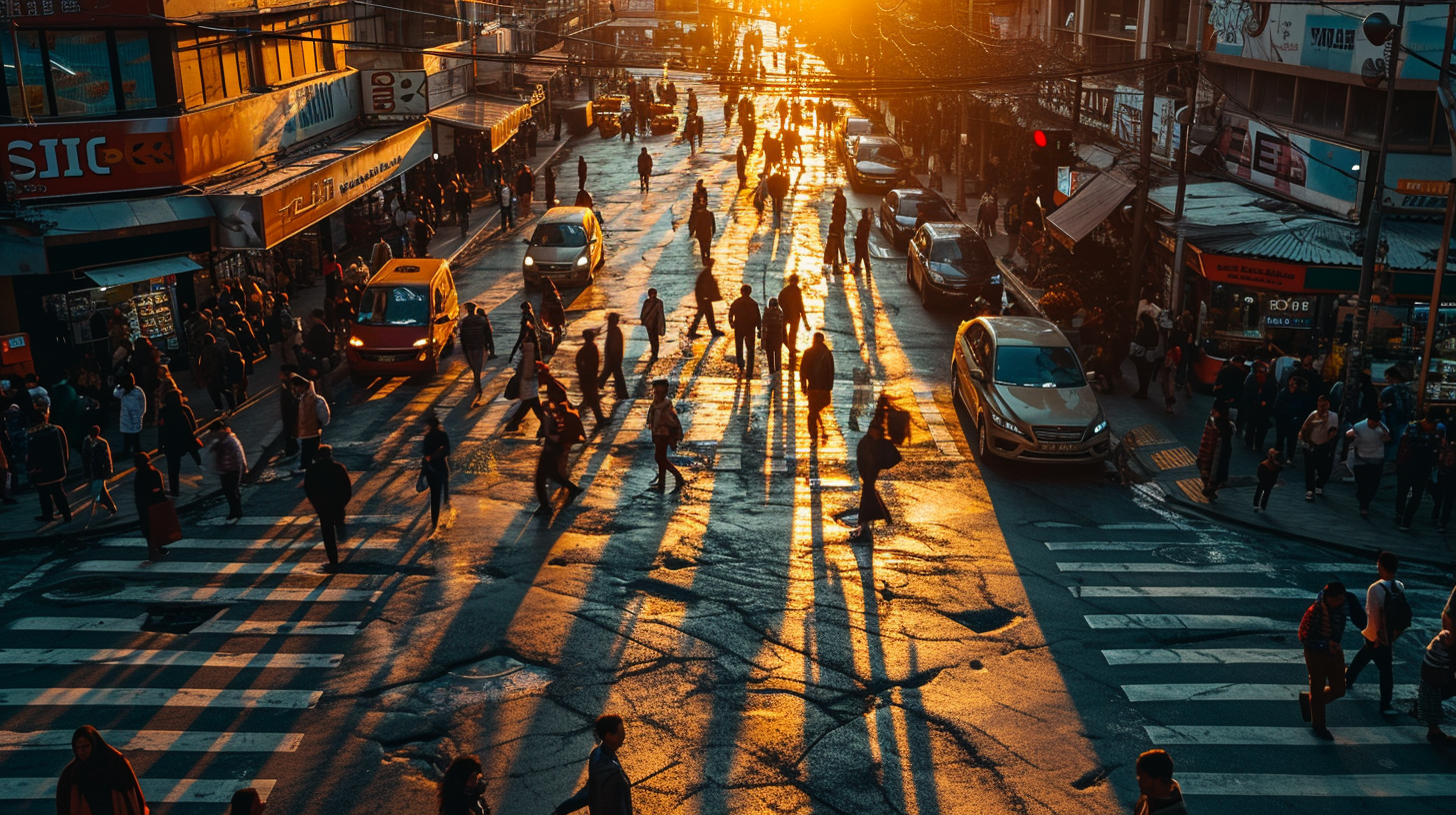 Crowded Intersection in Moscow with People Walking