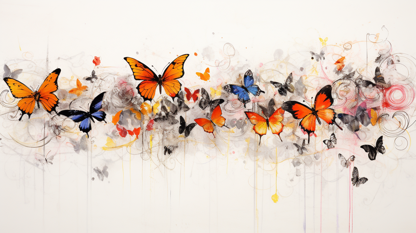 Colorful butterflies with melodic wings on a white background