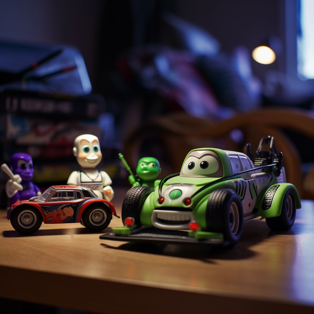 Buzz Lightyear and Jack the Skeleton at the toy car table