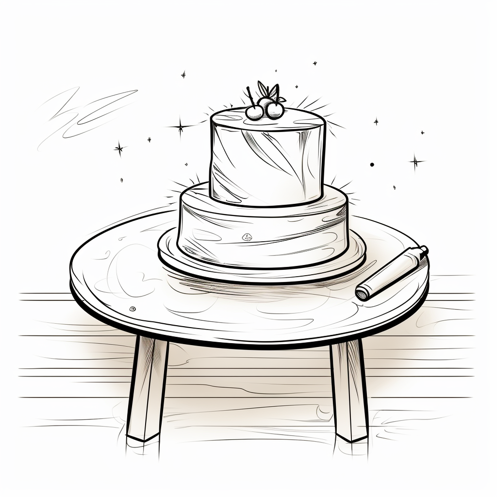 Cake cutout on desk in sketch style