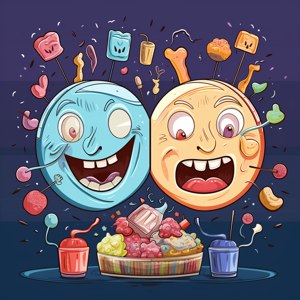 Candies and teeth with cavities