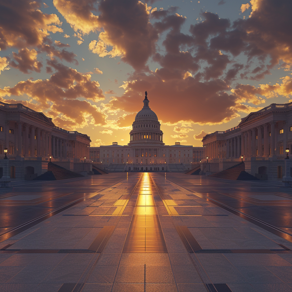 Sunset behind capital building