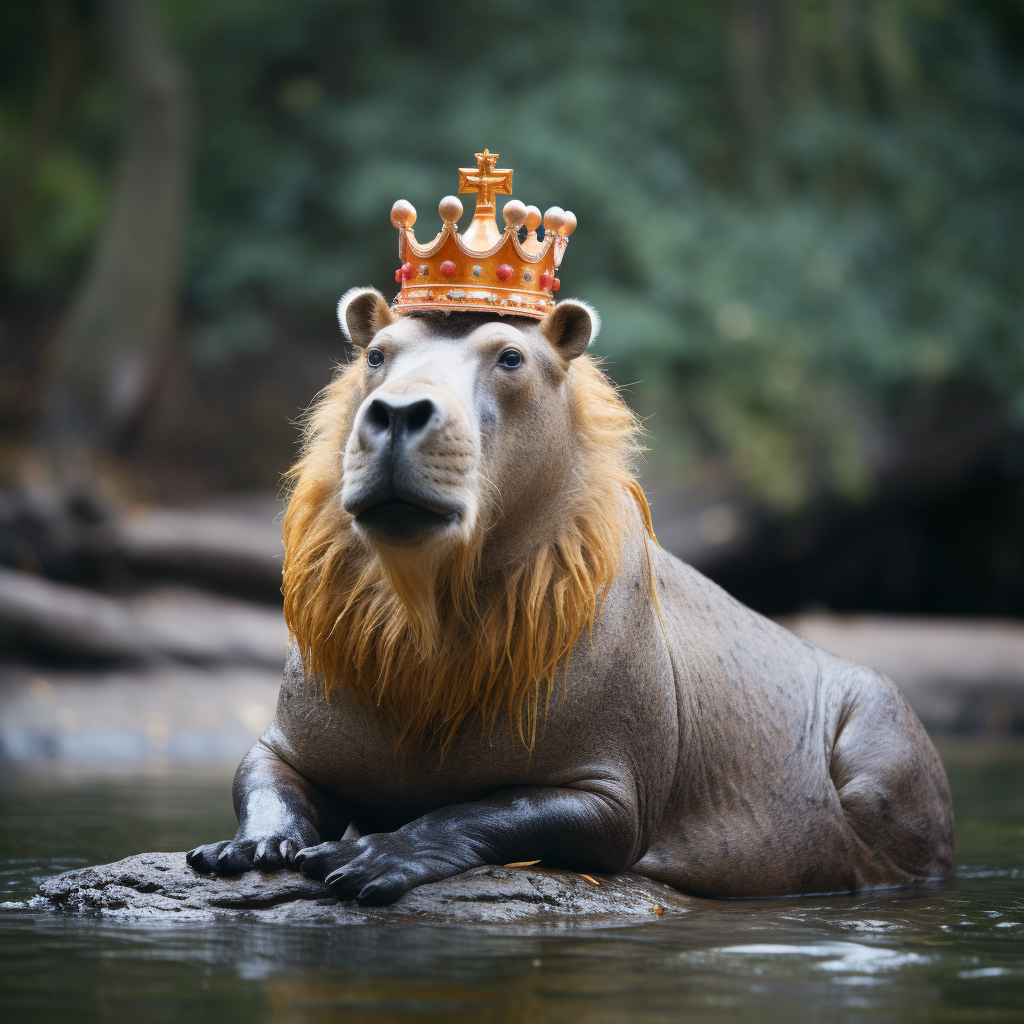 Majestic Capybara standing on a Crocodile cartoon image