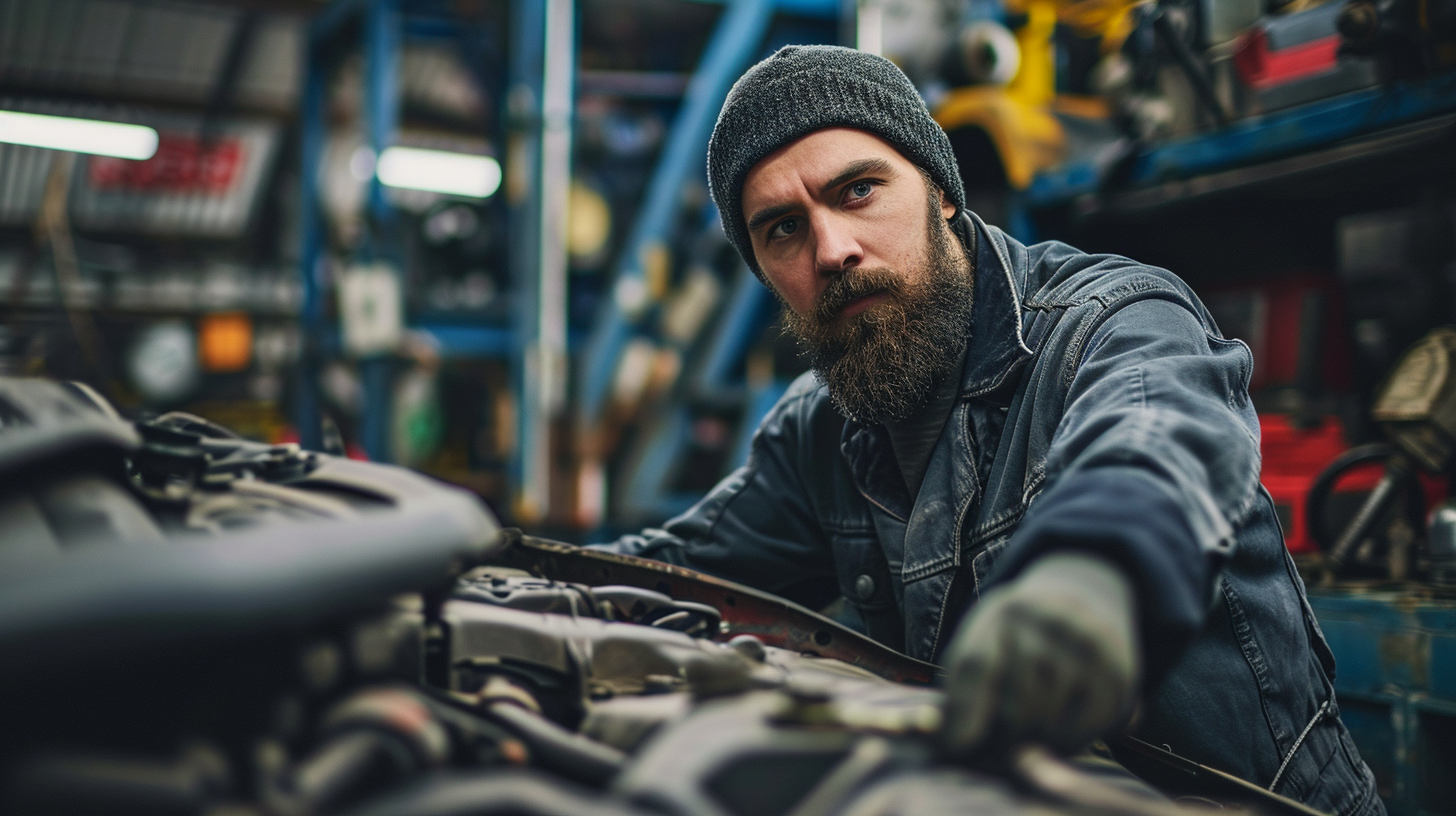 Skilled car mechanic with wrench