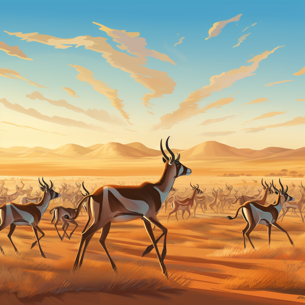 Cartoon antelopes in beautiful landscape