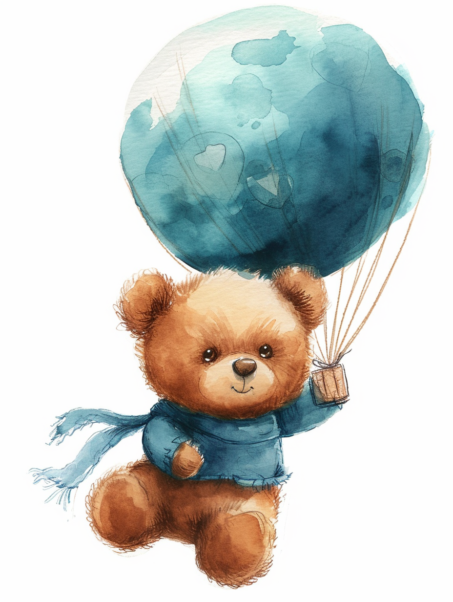 Cartoon baby teddy bear riding balloon flights