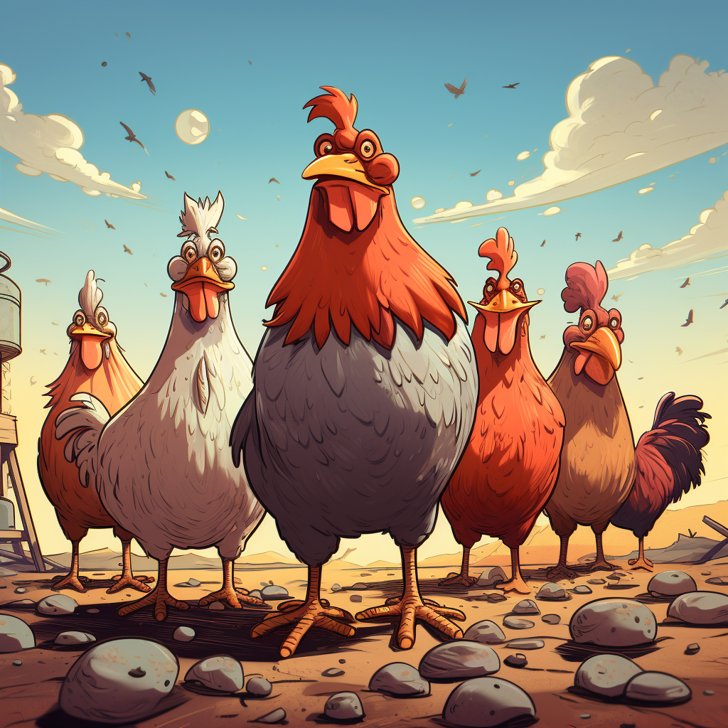 Adorable cartoon chicks on a farm