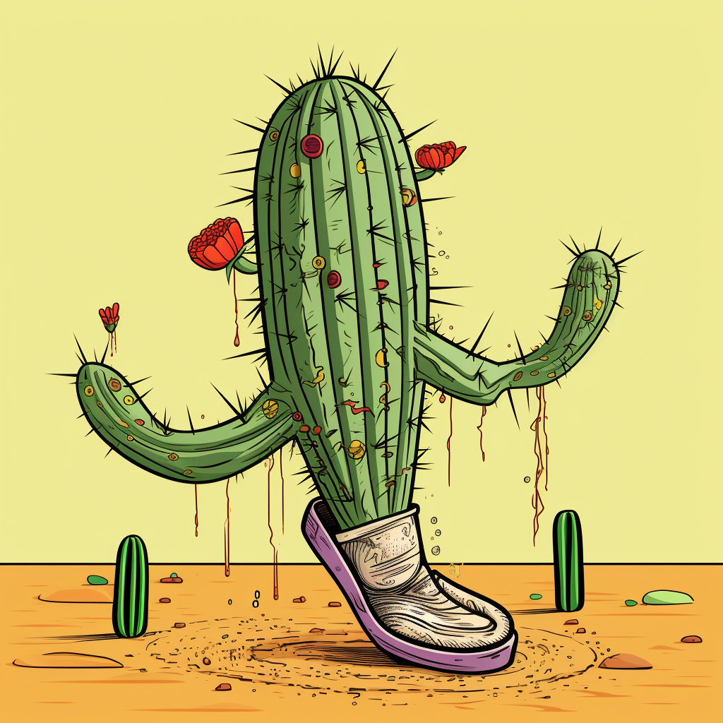 Cartoon foot with cactus needle