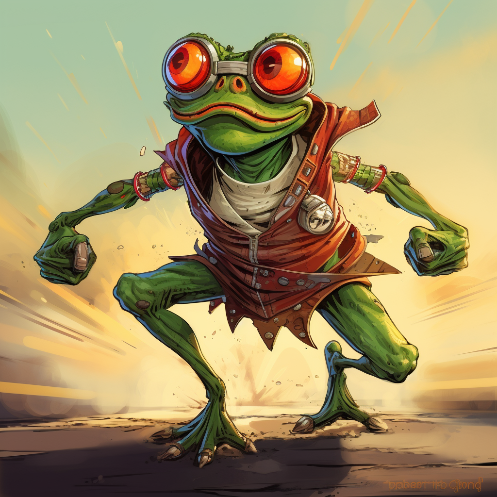 Fun cartoon frog pepe racing with badass degen