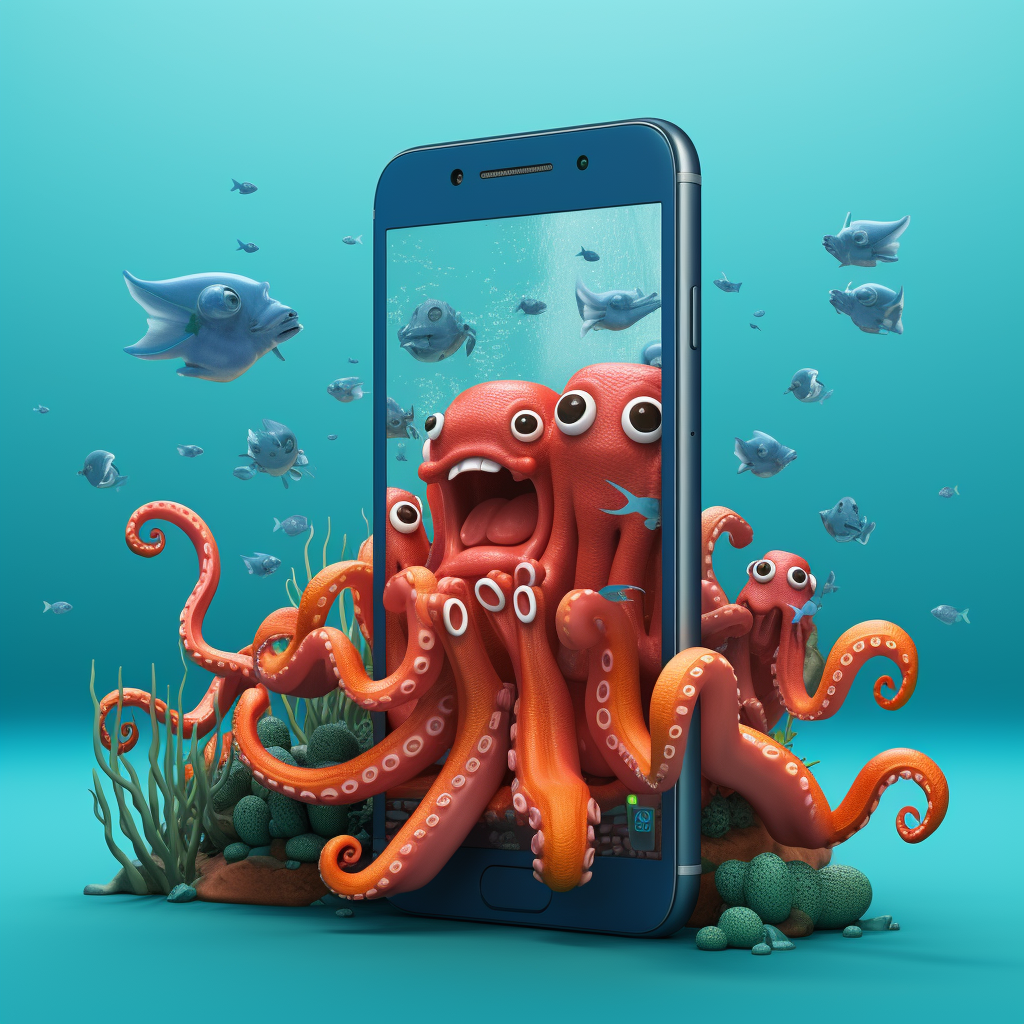 Cartoon Octopuses on Phone Screen