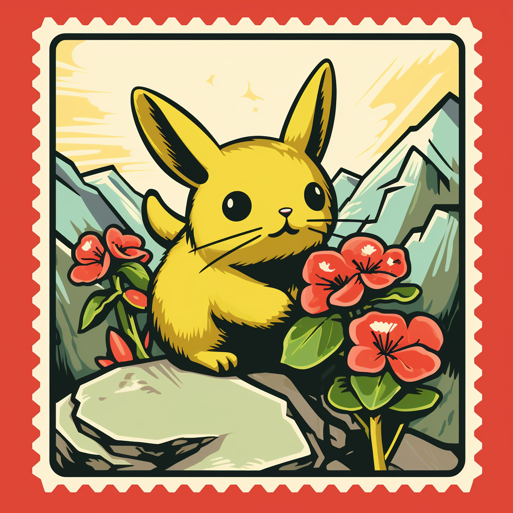 Cartoon Pika with Flowers in Mouth