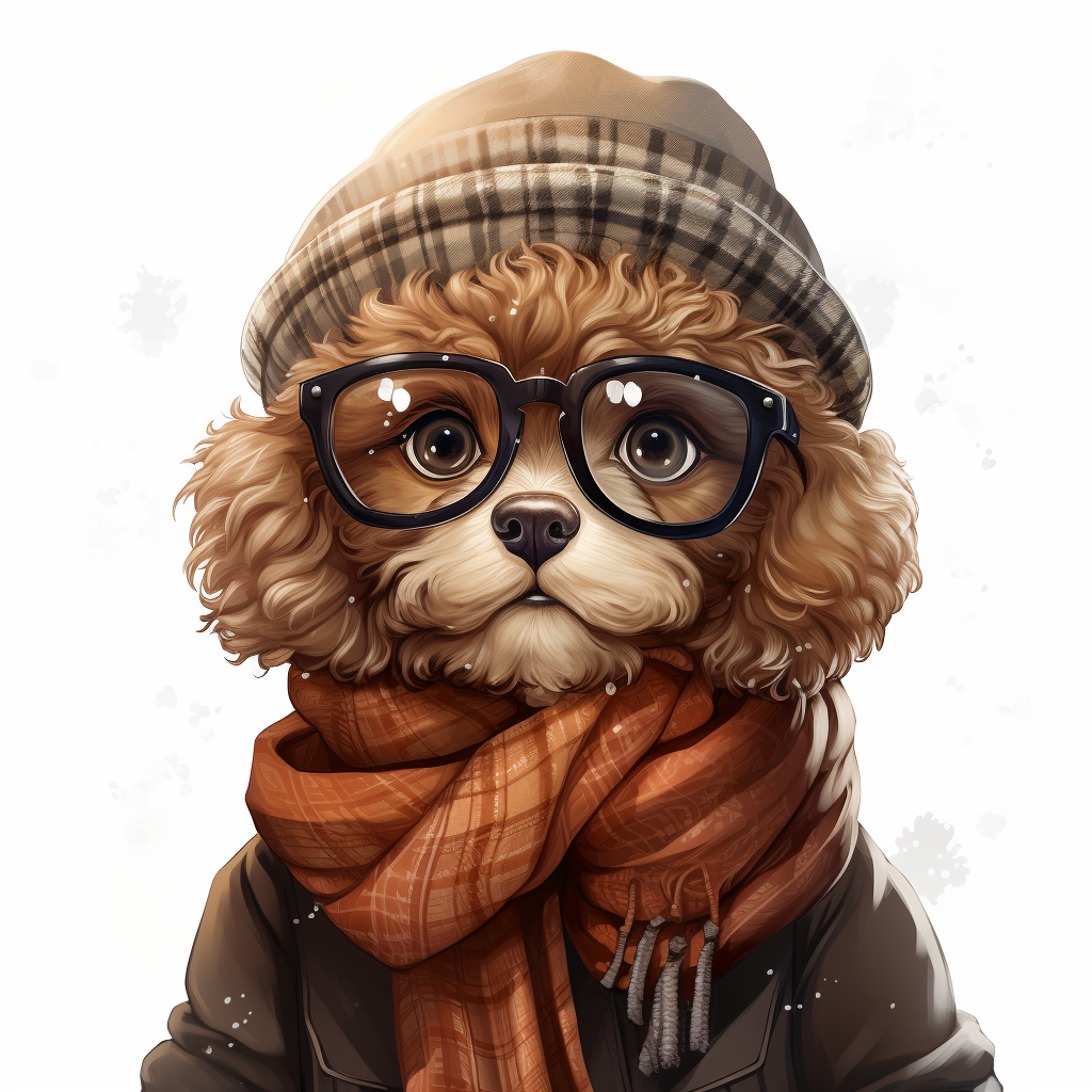 Cute cartoon poodle with winter accessories