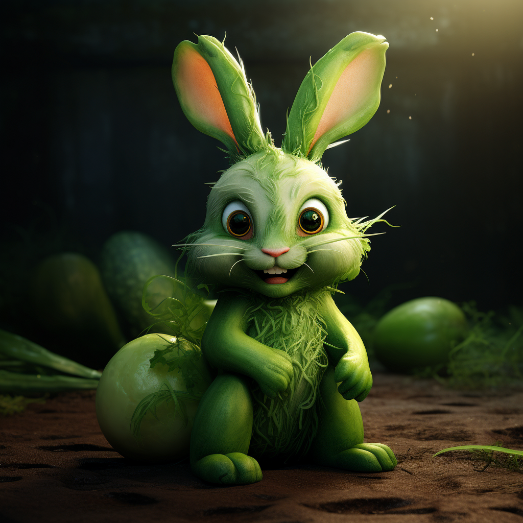 Cute cartoon rabbit with cucumber legs