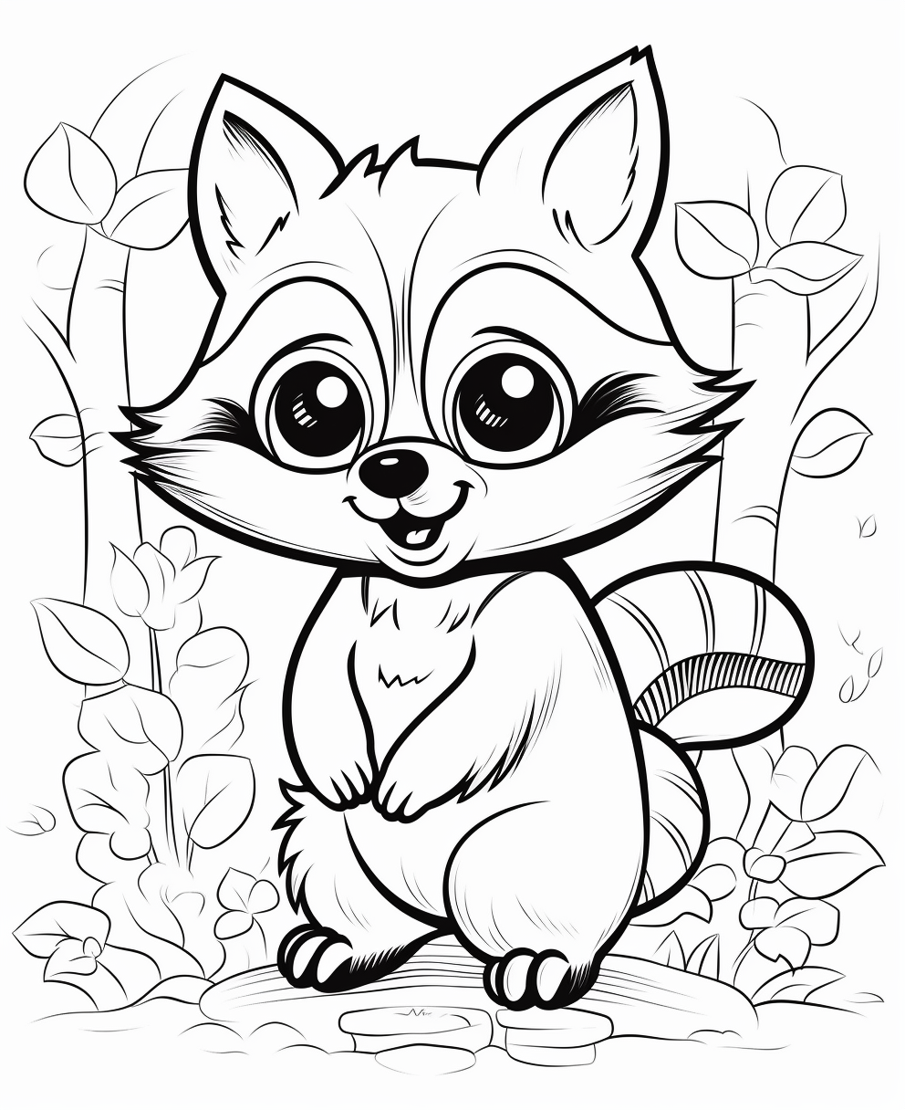 Cute cartoon raccoon coloring page