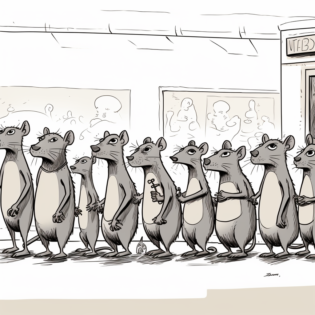 Cartoon rats waiting to enter store