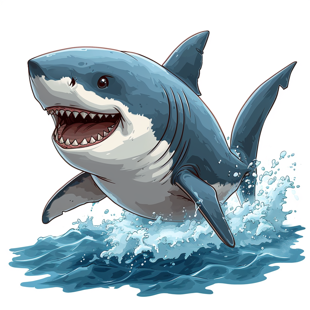 Cartoon shark jumping over water wave