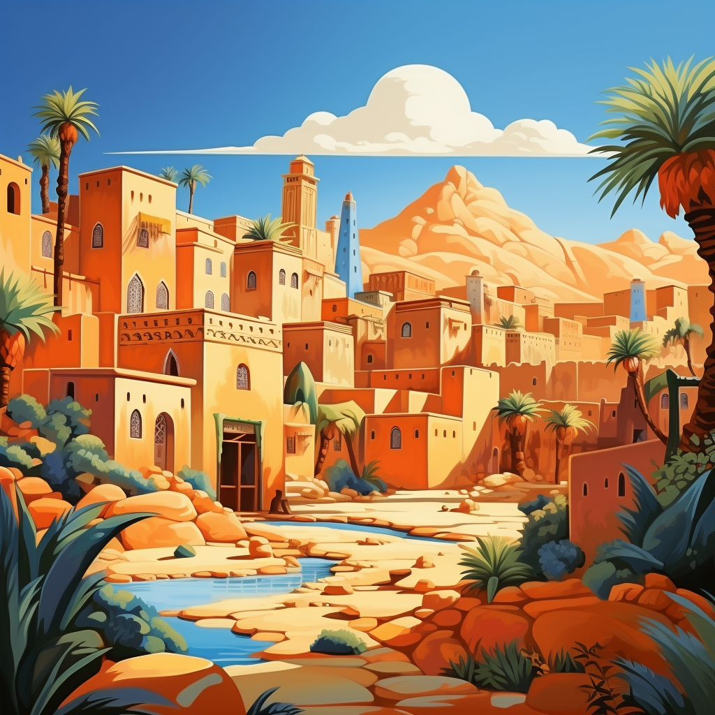 Cartoon Style Moroccan Paysage