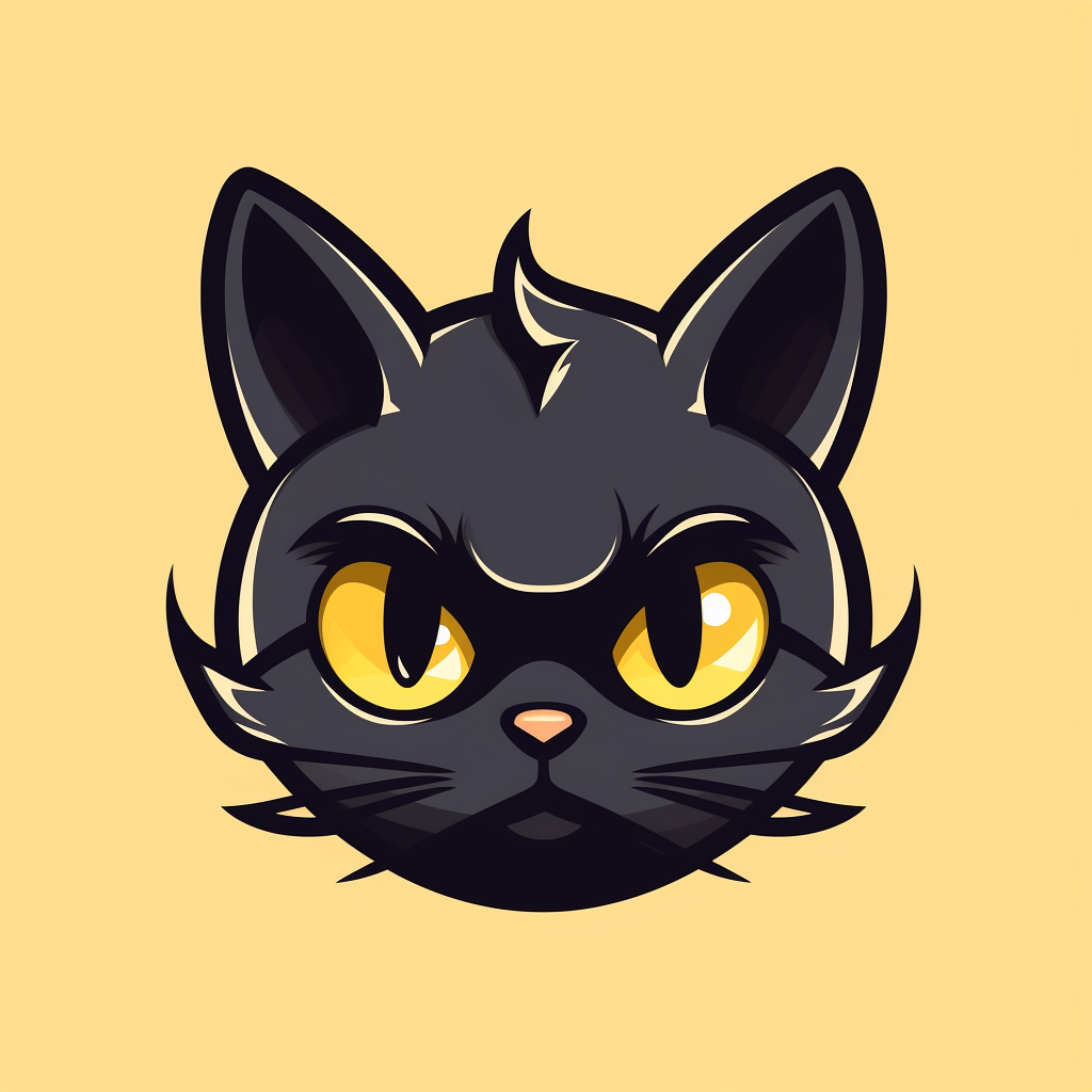 Head of Black Cat with Big Yellow Eyes