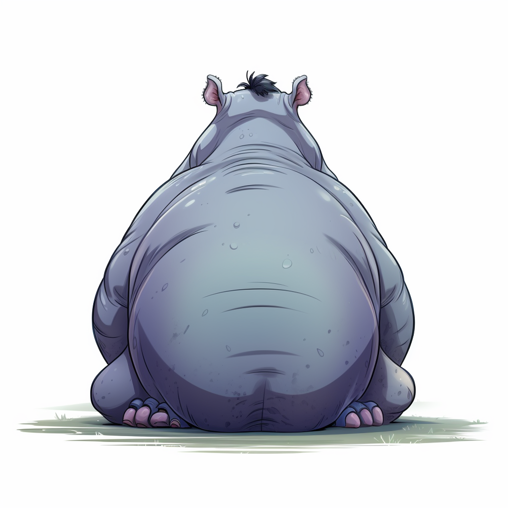 Cartoon hippo sitting from behind