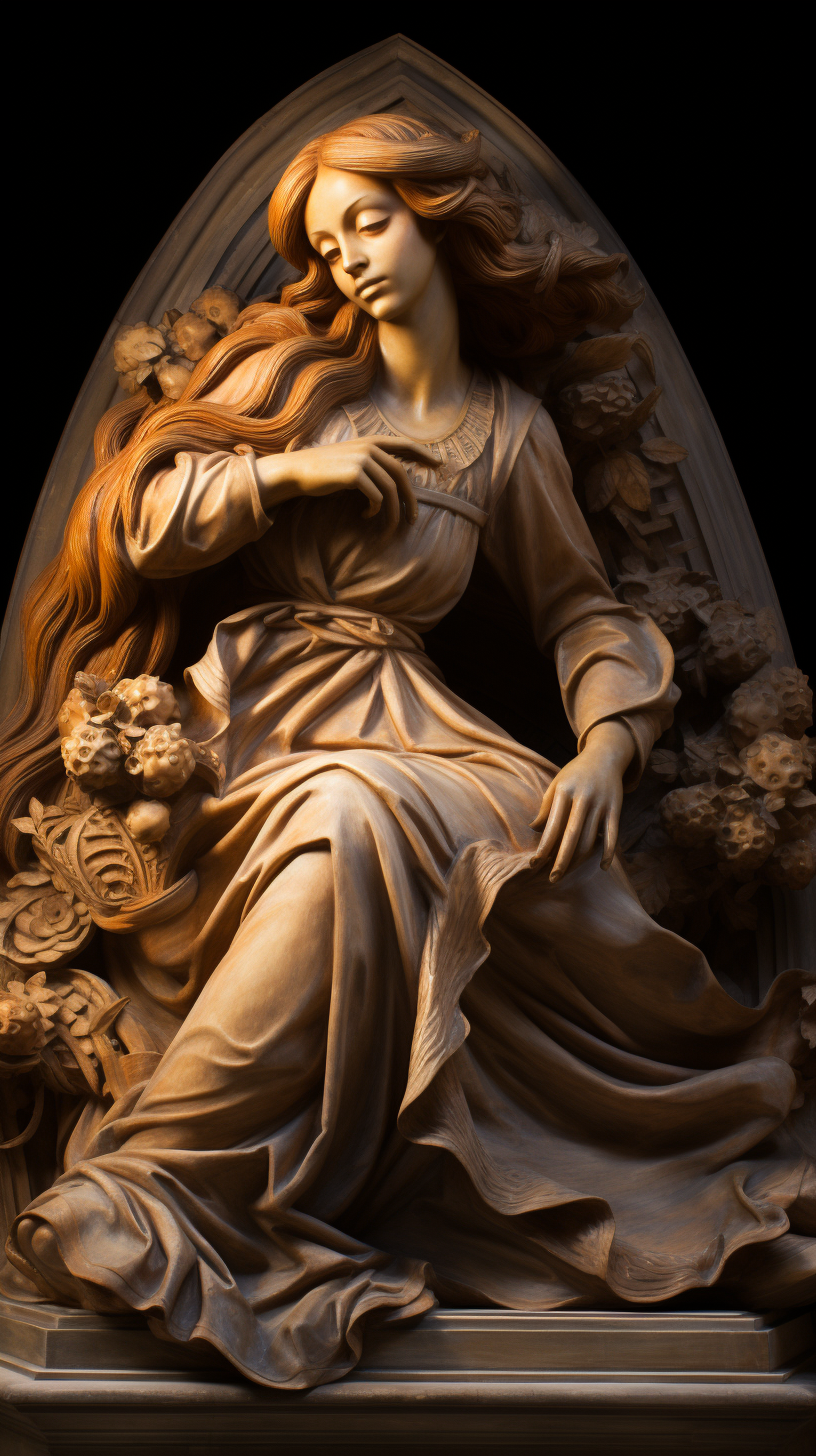 Carved Renaissance Marble Statue of Bajan Woman with Pizza