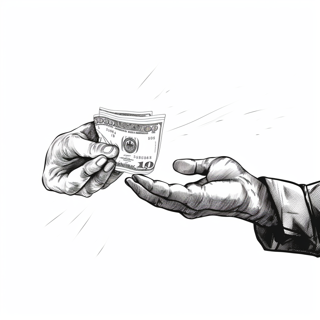 Hand giving cash on white background