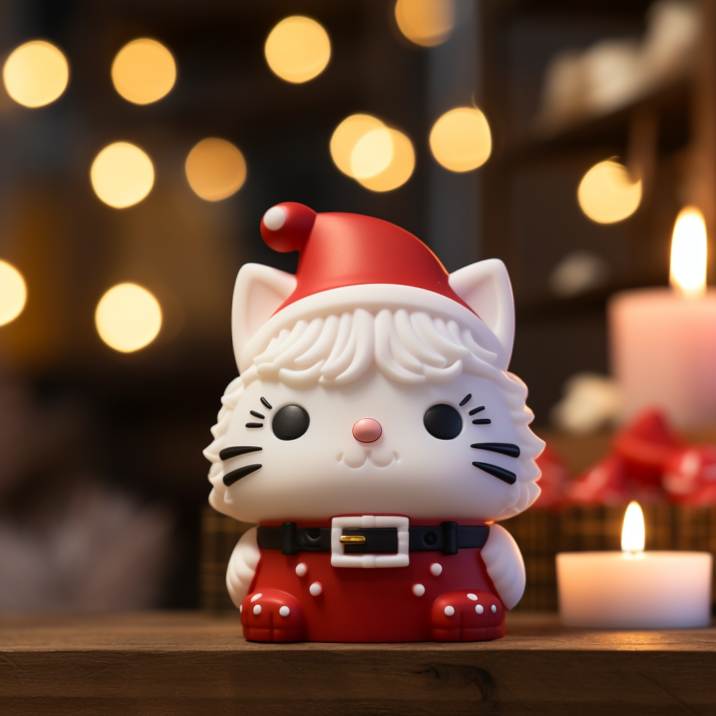 White Sanrio Style Cat Santa Candle