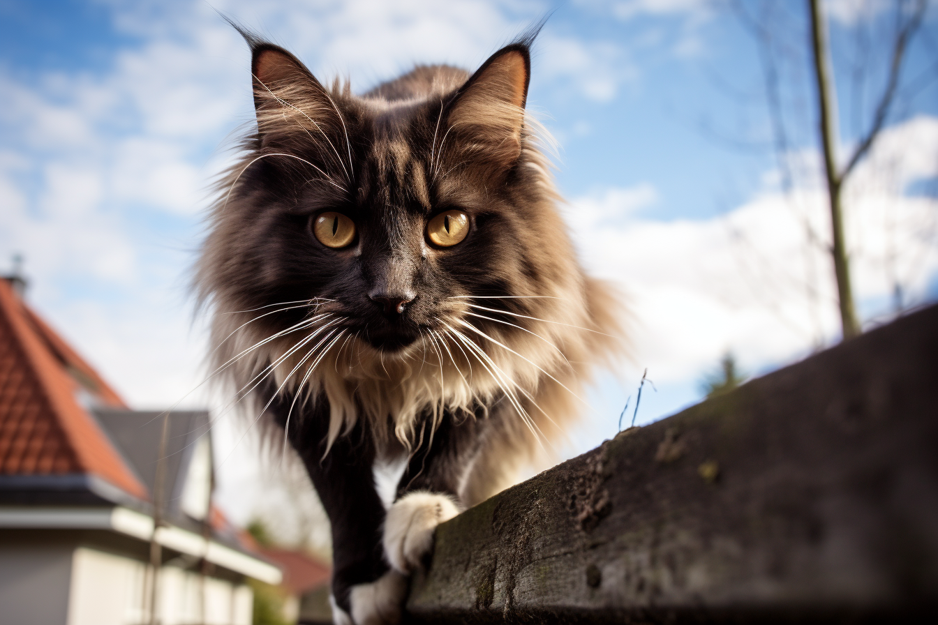 Cat standing on fence in bauhaus style