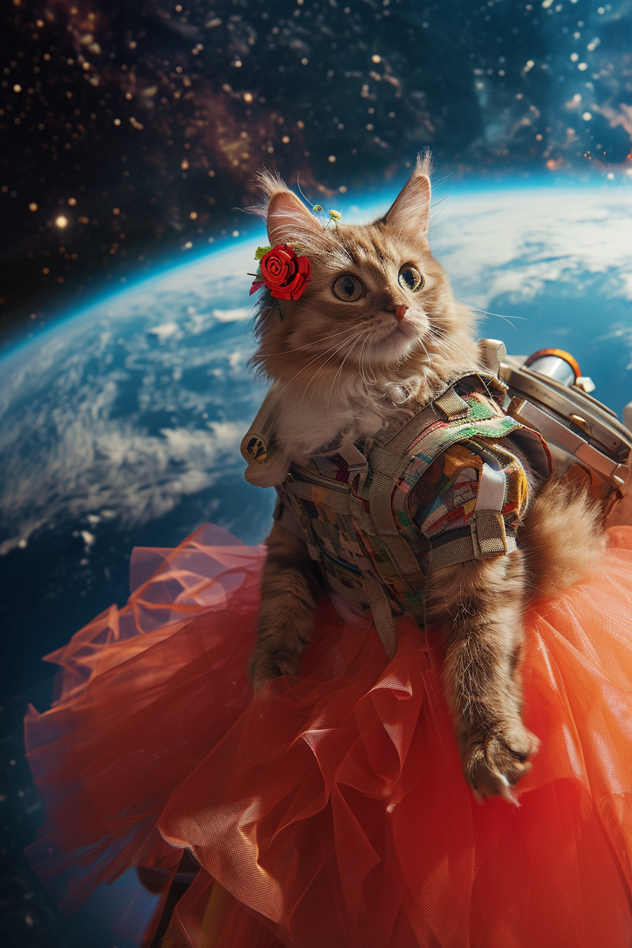 Cat Tutu Spacesuit Earth Background