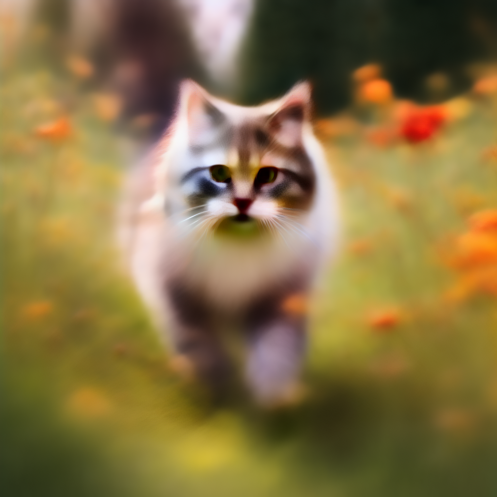 Adorable cat walking in a field