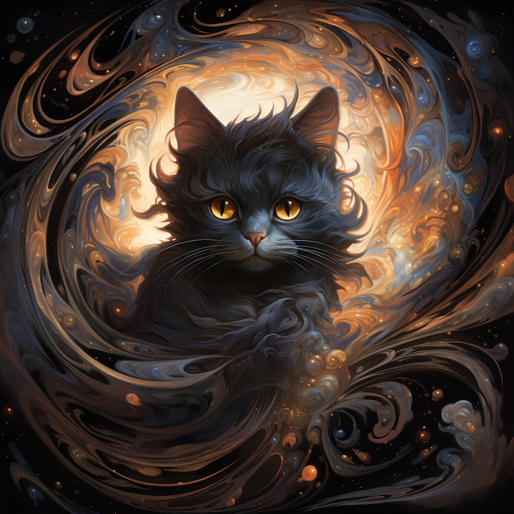 Artistic depiction of a cat in a galaxy