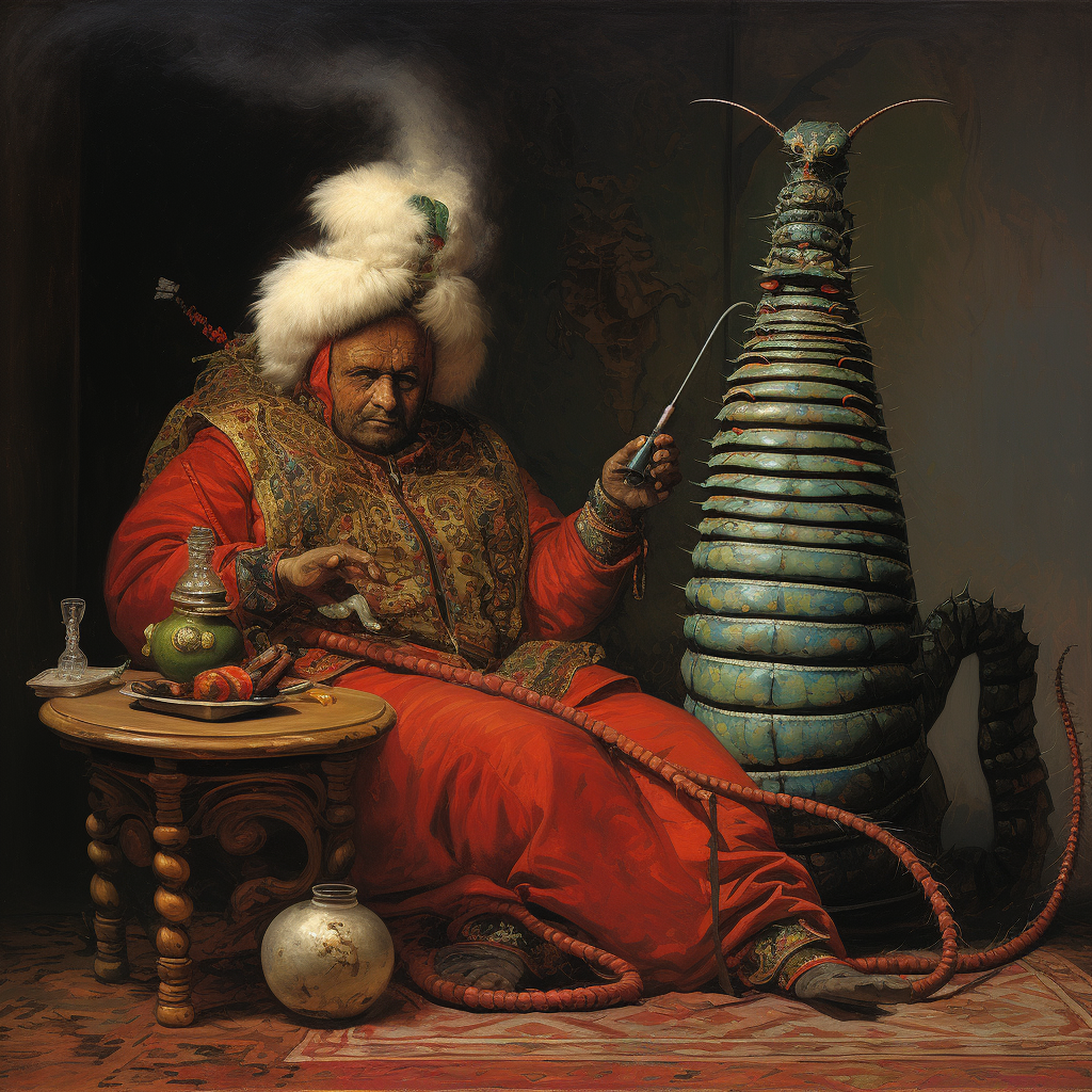 Caterpillar smoking hookah with artistic style