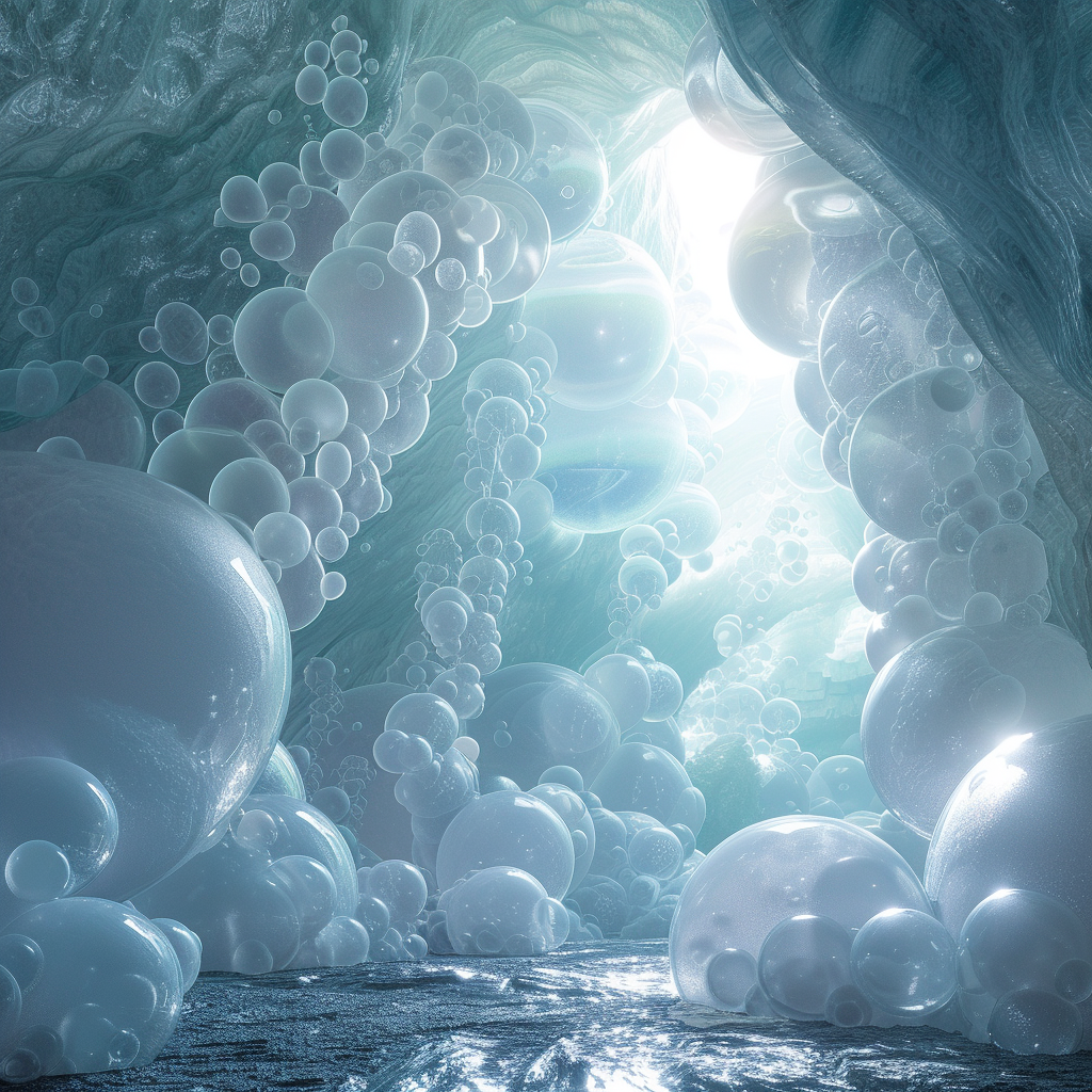 Big shiny jelly-like bubbles in cave