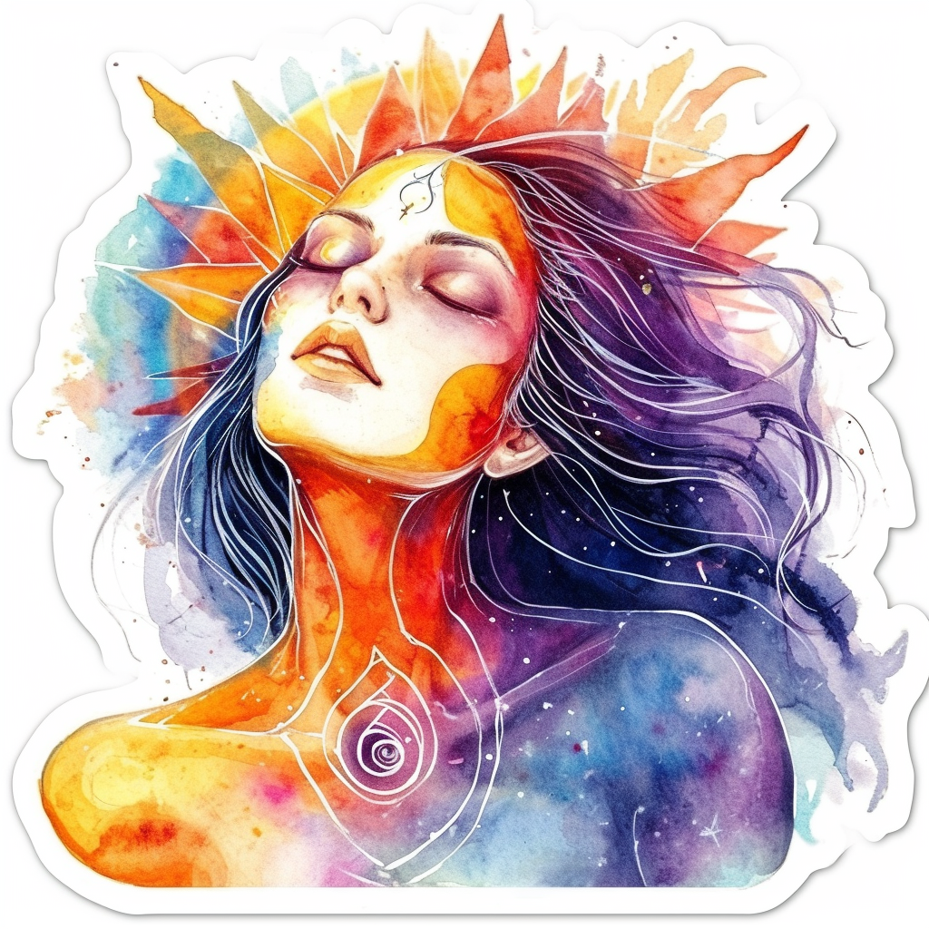 Watercolor celestial goddess with vibrant chakra colors